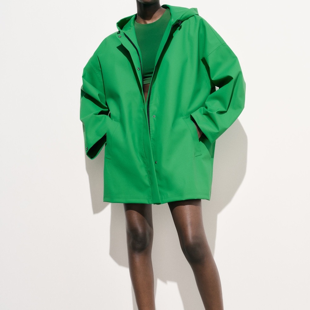 Vibrant Green Hooded Raincoat